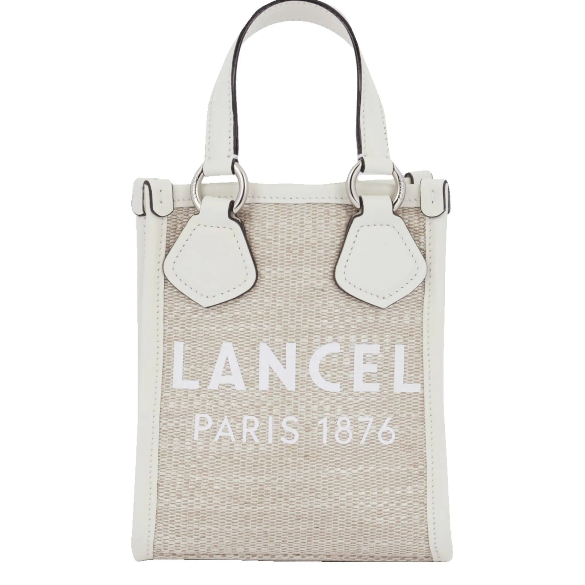 Lancel Sacs À Main*Mini cabas vertical Summer Tote en jute Naturel / Blanc