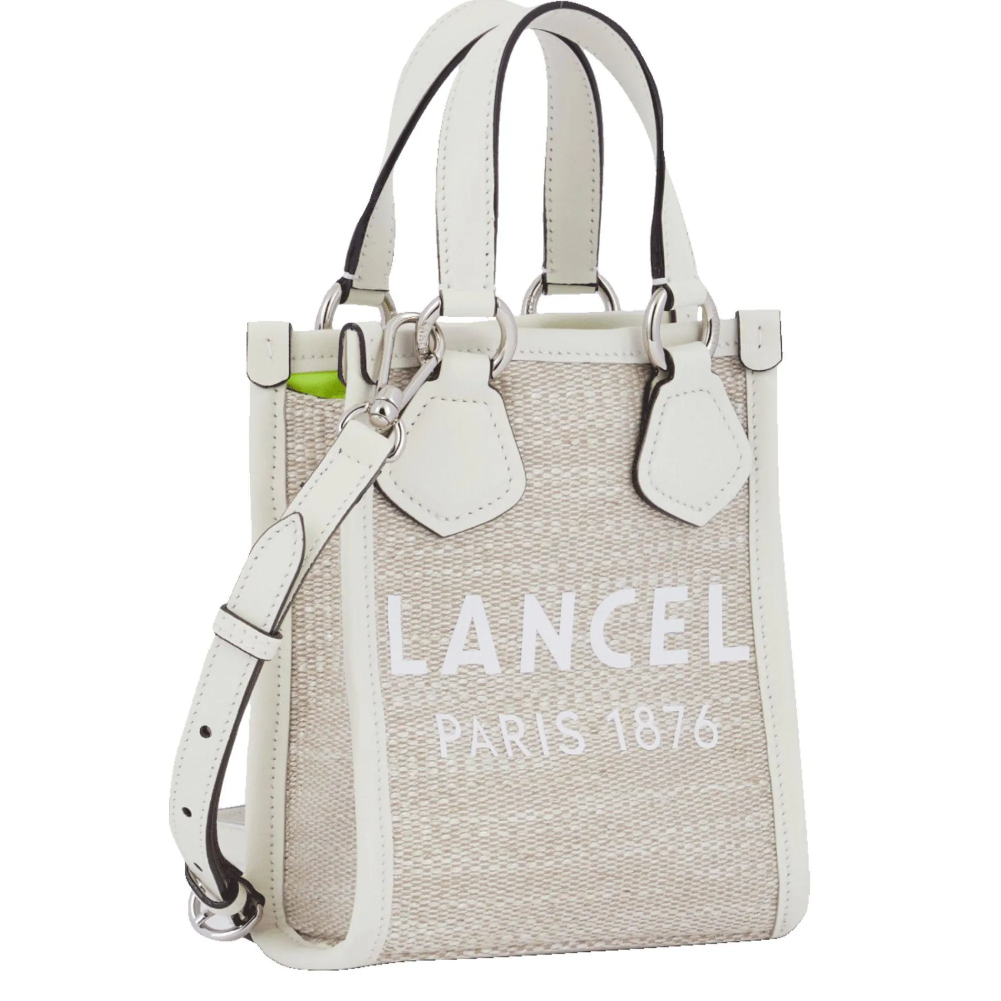 Lancel Sacs À Main*Mini cabas vertical Summer Tote en jute Naturel / Blanc