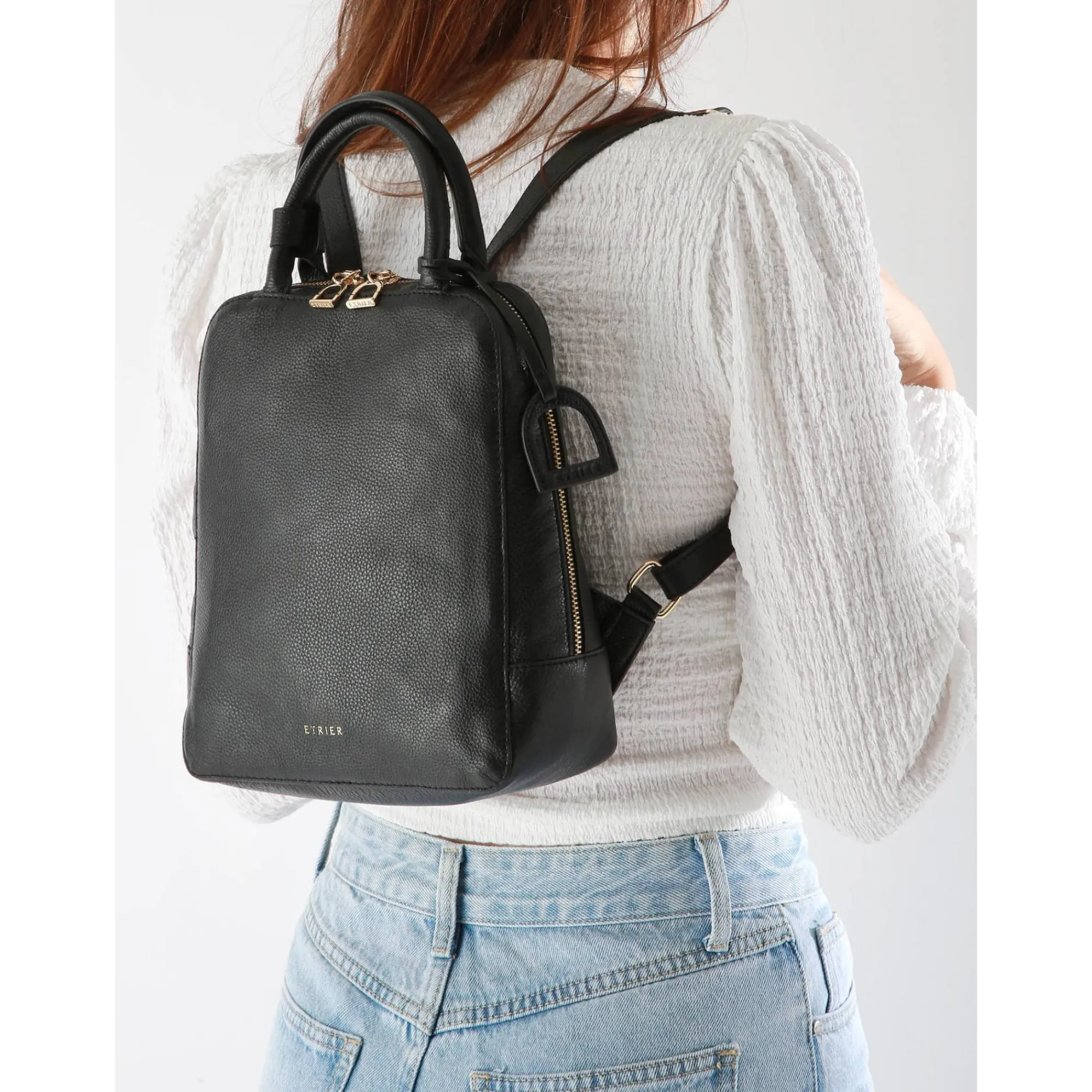 Etrier Sacs À Dos Femme*Sac a dos femme Tradition cuir graine Noir