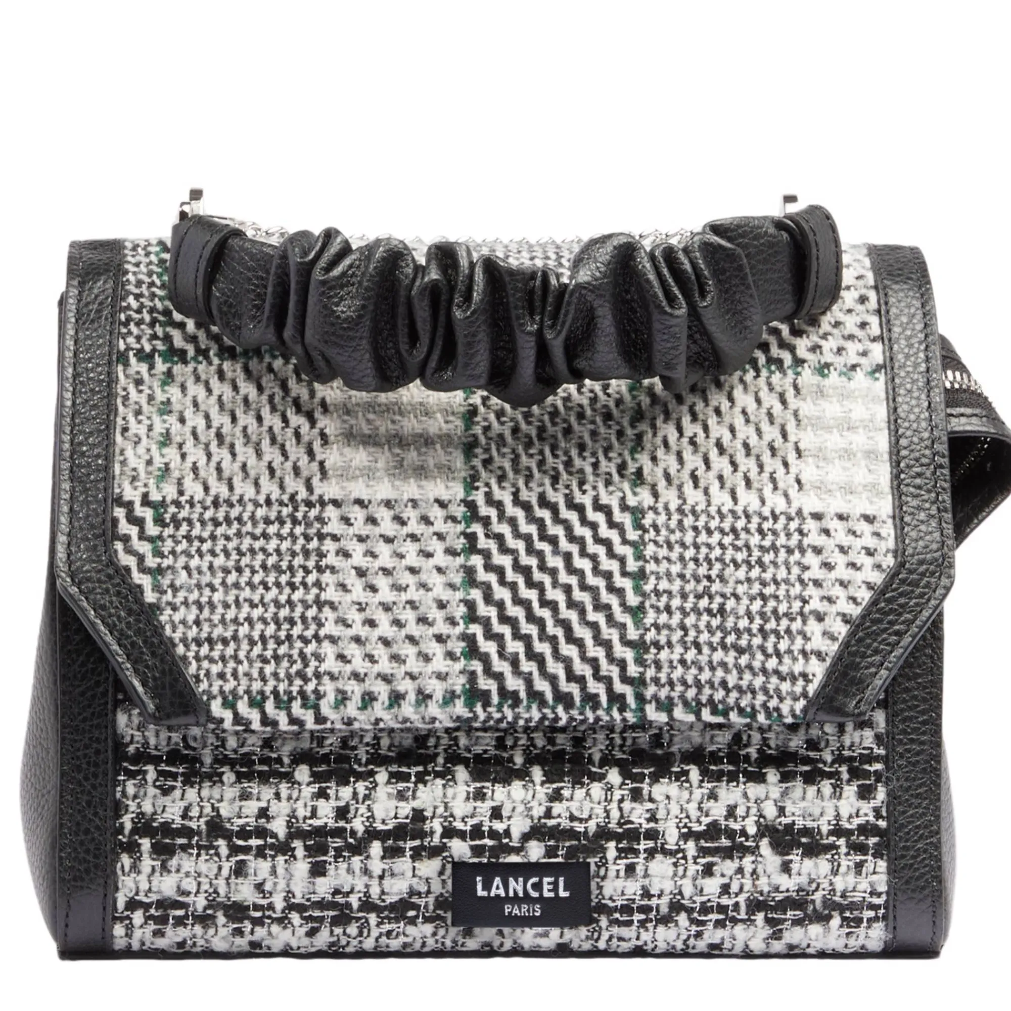 Lancel Sacs Bandoulière*Sac a rabat Ninon M tweed tartan et cuir Noir et blanc