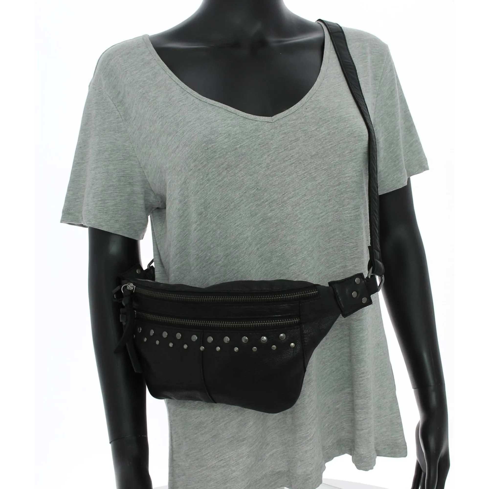 Pieces Sacs Banane Femme*Sac banane cloute Nadja a bandouliere Noir / Argent