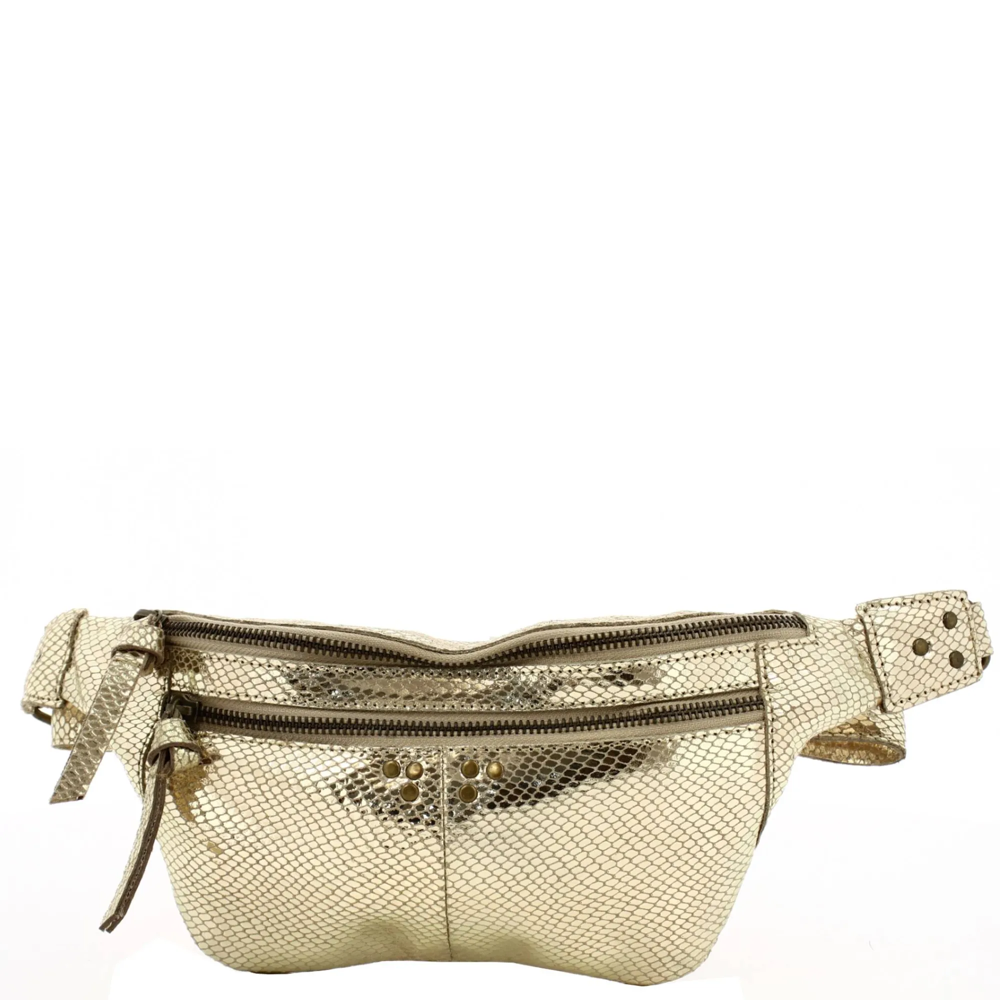 Pieces Sacs Banane Femme*Sac banane Naja porte travers en cuir Beige / Champagne Snake