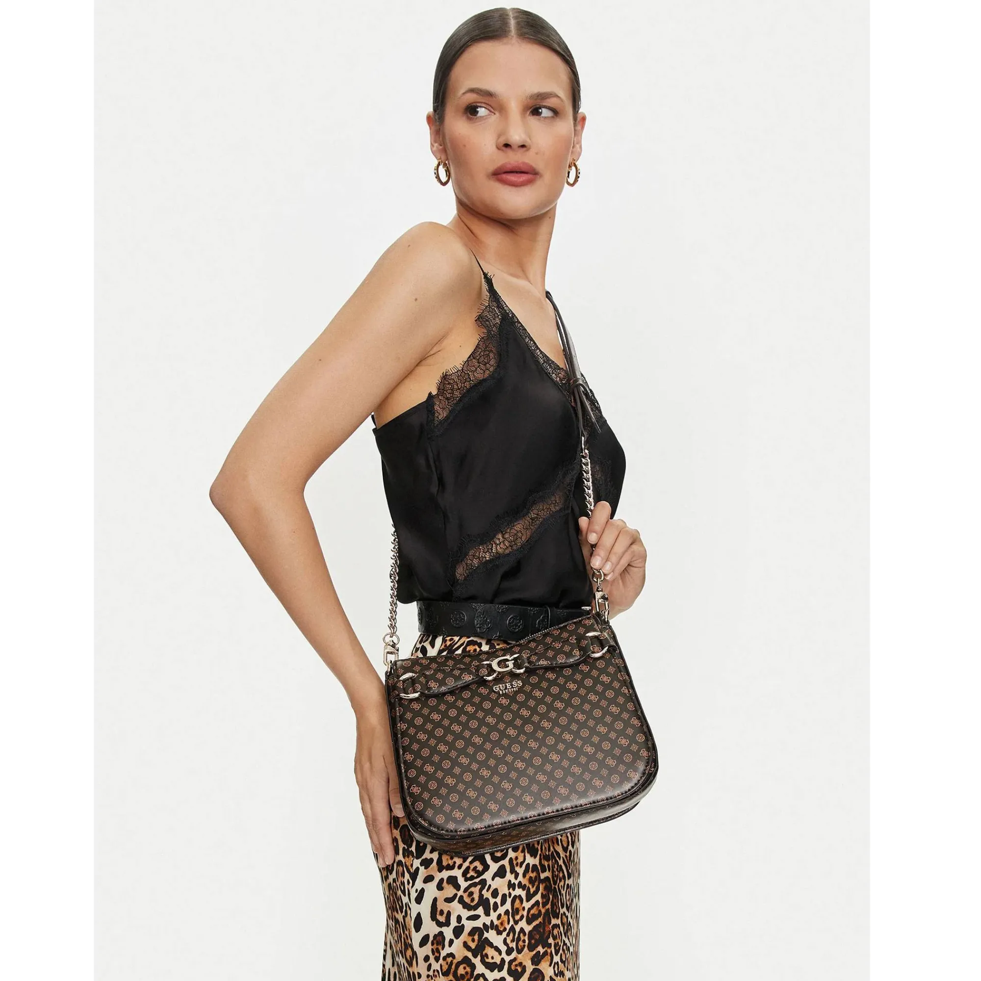 Guess Sacs Bandoulière*Sac bandouliere imprime logo Arlena Marron