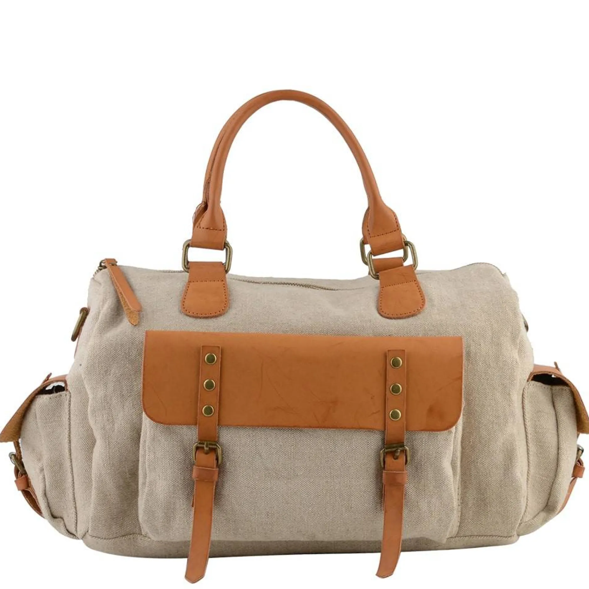 Mia & Joy Sacs À Main*Sac bowling Wendy toile et similicuir Beige