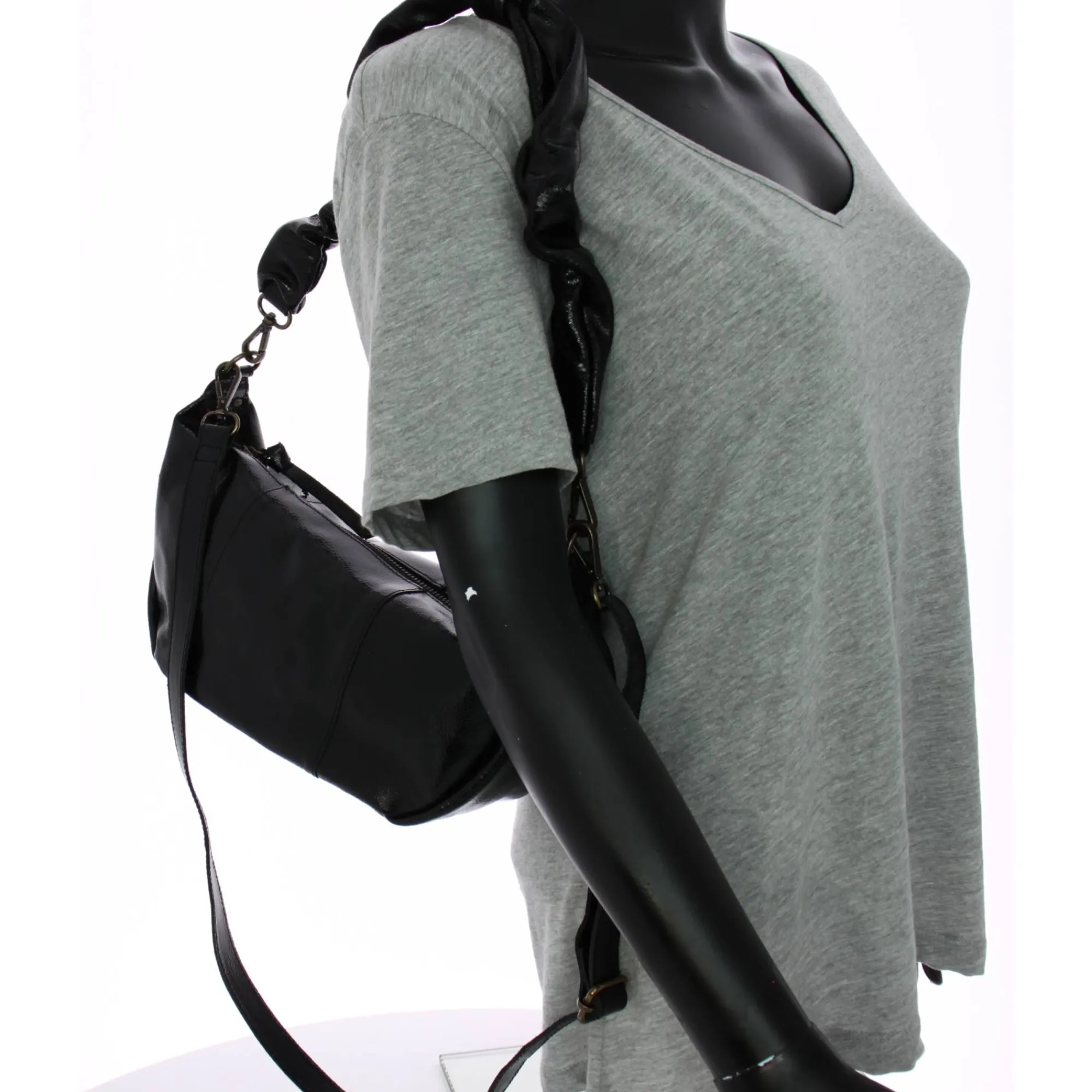 Pieces Sacs Porté Épaule*Sac epaule cuir Alian a anse froissee Noir