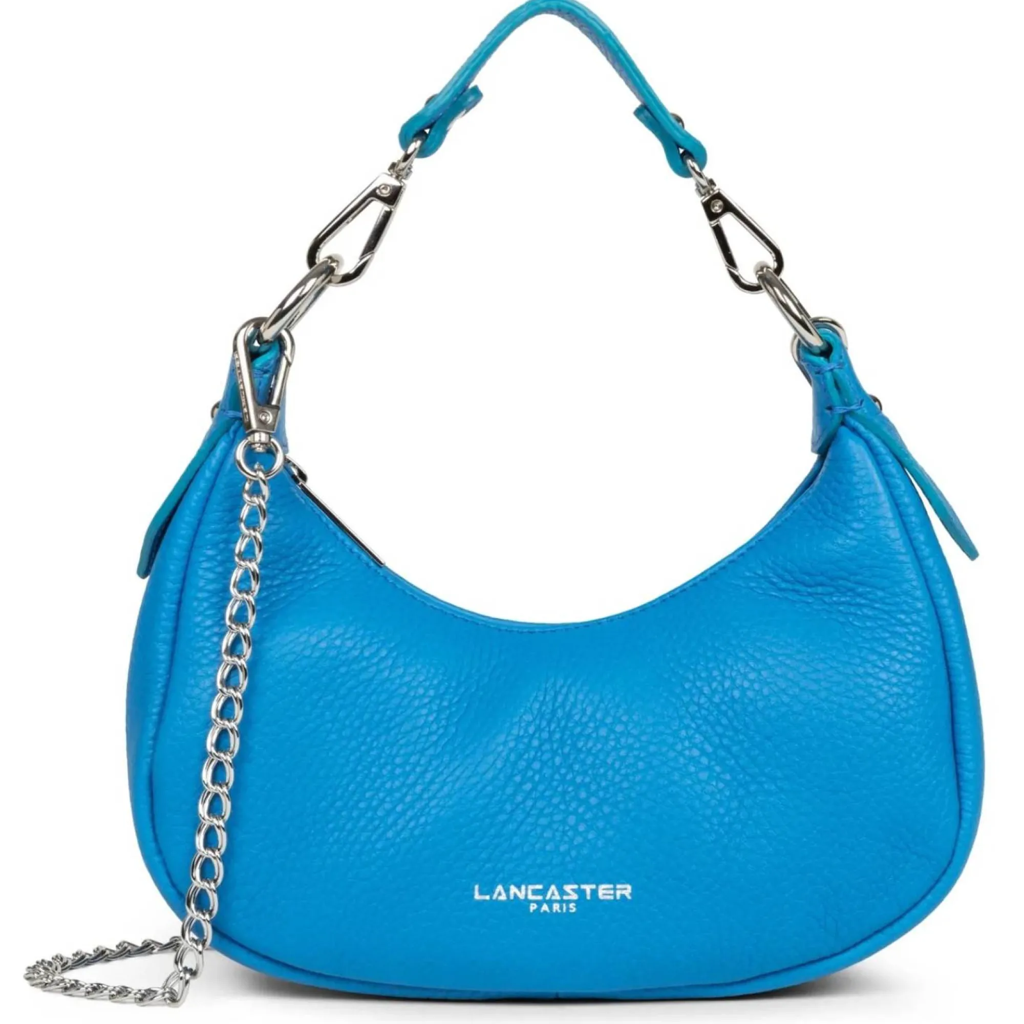 Lancaster Sacs Bandoulière*Sac hobo zippe Studio Mimi en cuir Bleu Azur