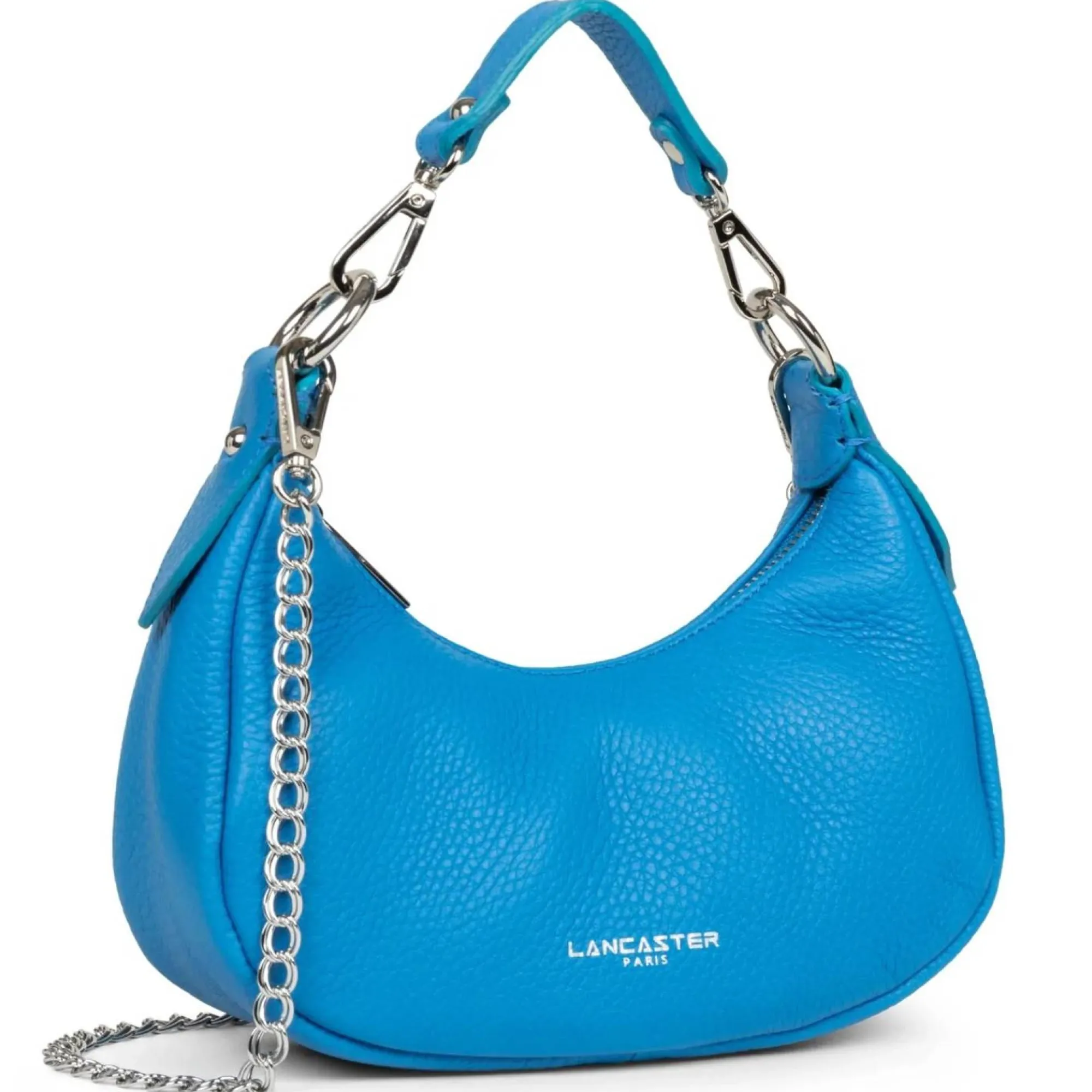 Lancaster Sacs Bandoulière*Sac hobo zippe Studio Mimi en cuir Bleu Azur