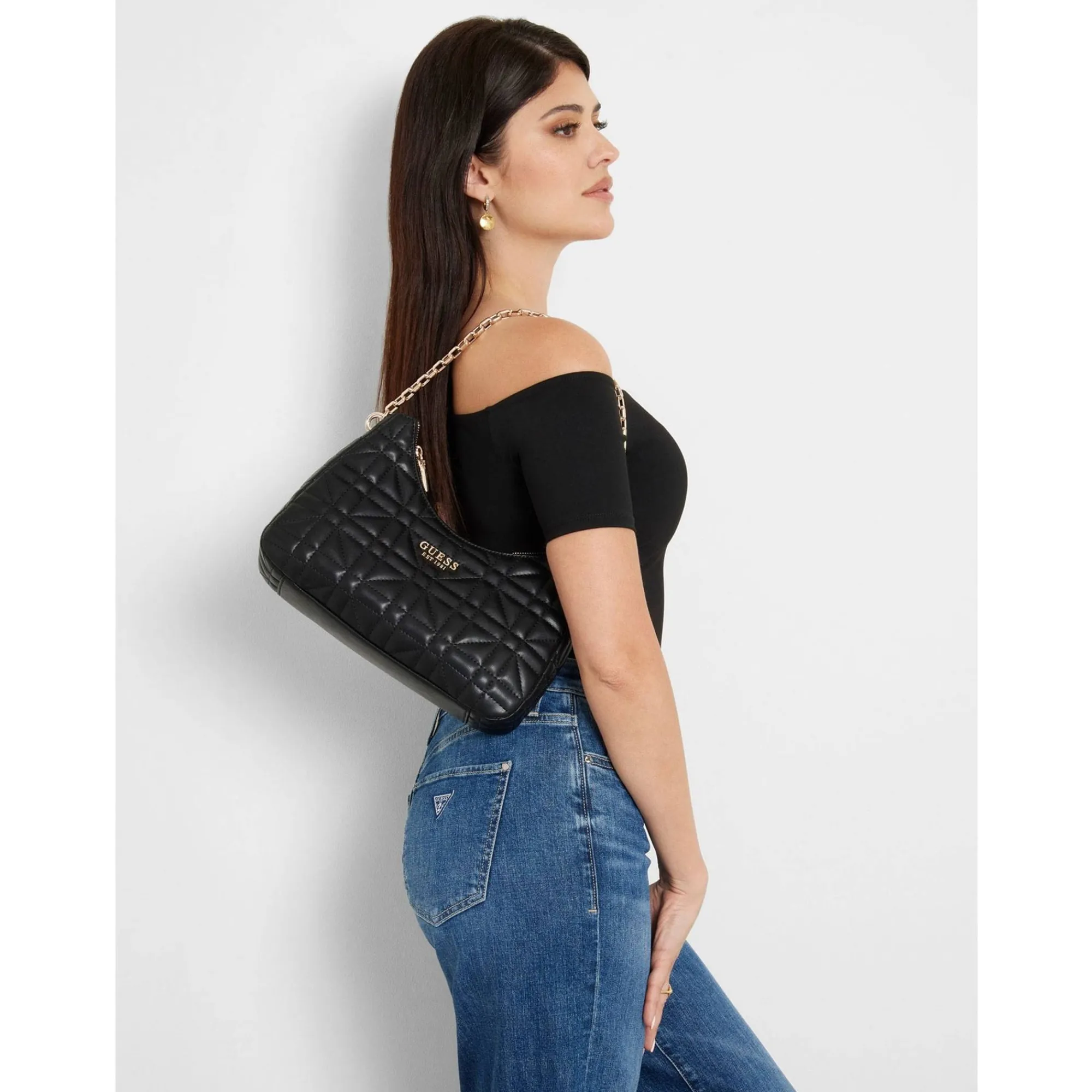 Guess Sacs Porté Épaule*Sac porte epaule zippe Assia matelasse Noir