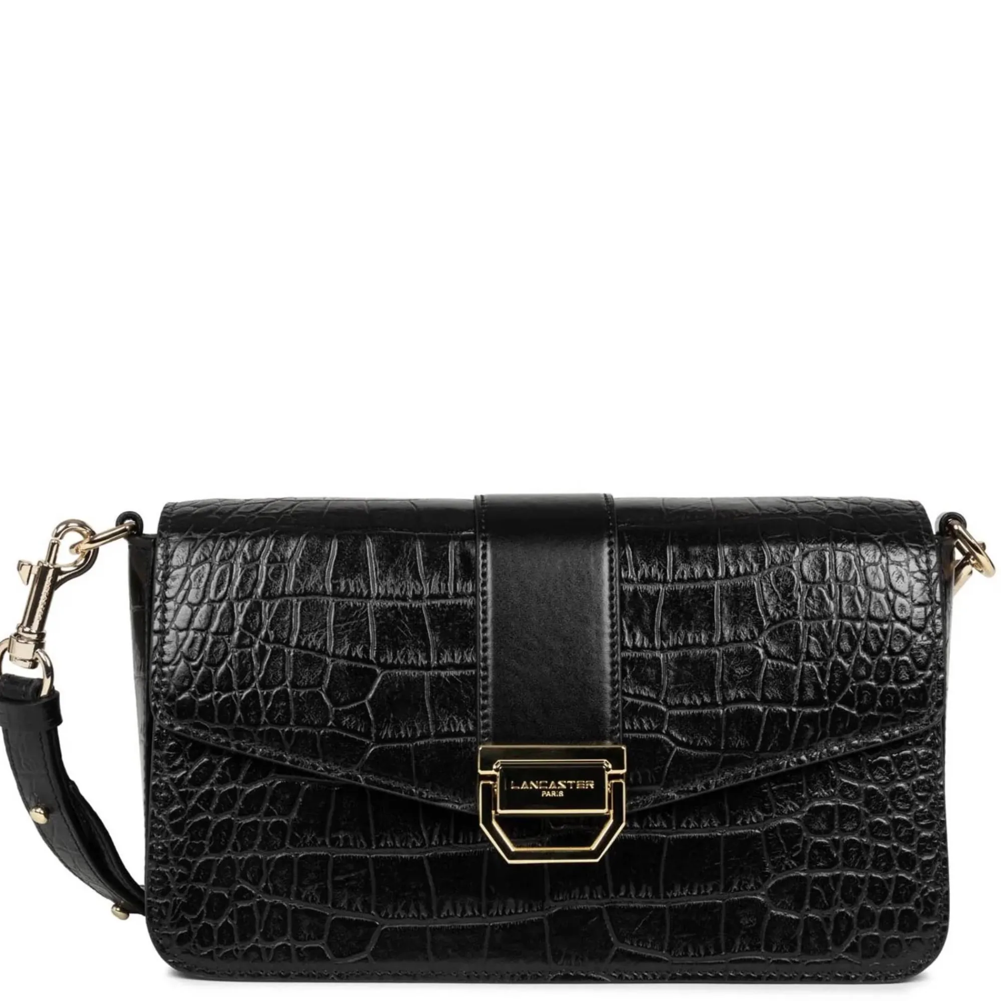 Lancaster Sacs Bandoulière*Sac trotteur Exotic Valor a rabat croco Noir