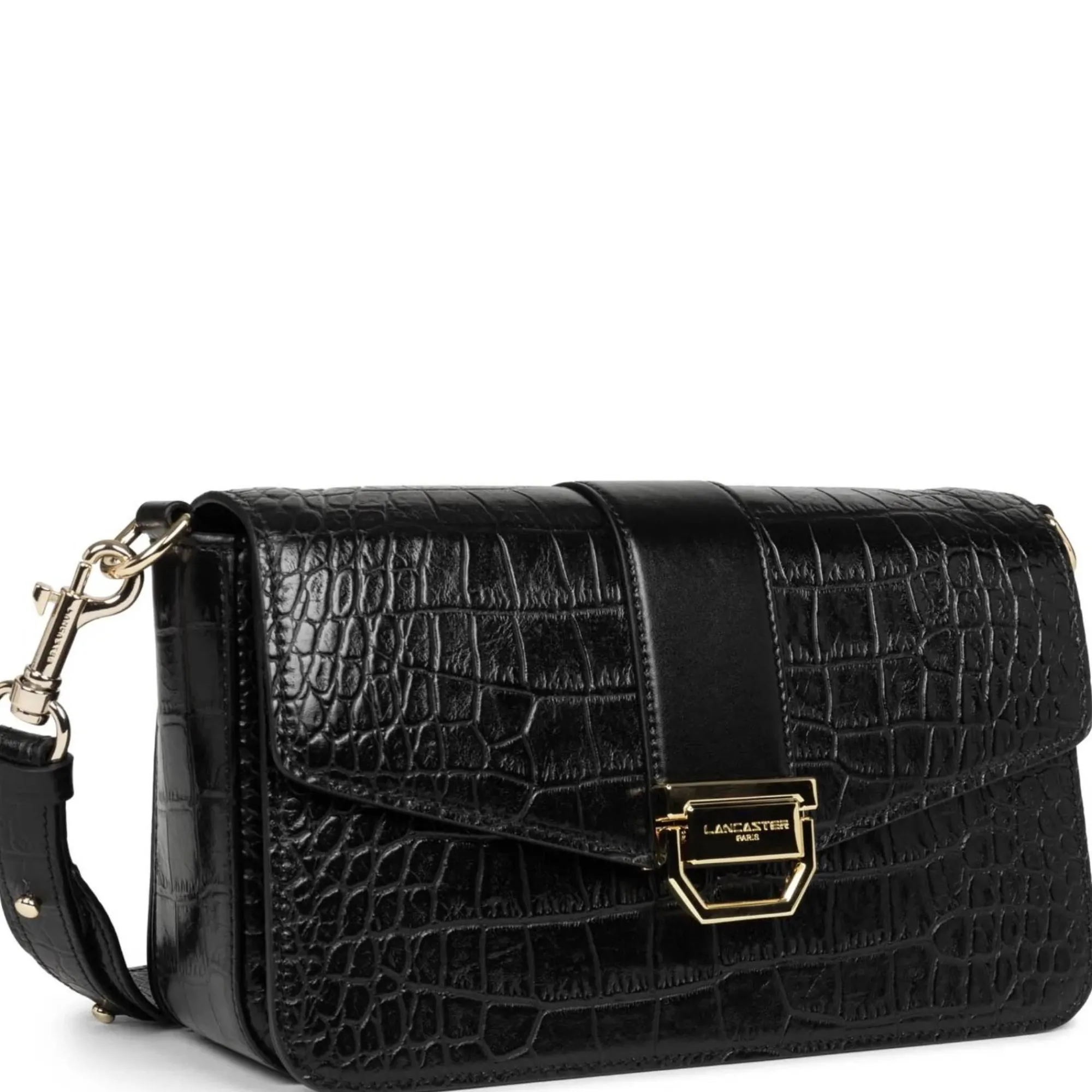 Lancaster Sacs Bandoulière*Sac trotteur Exotic Valor a rabat croco Noir