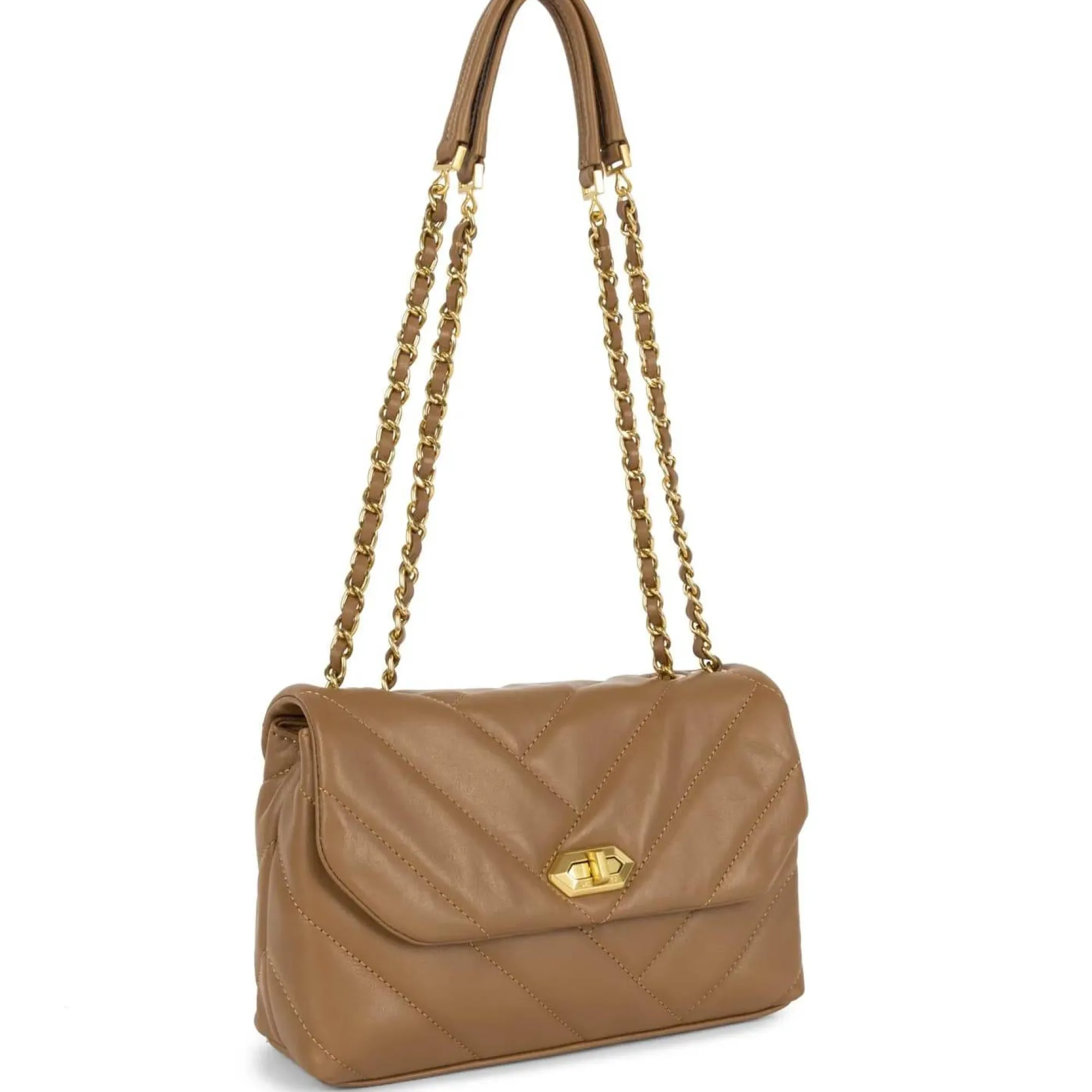 Lancaster Sacs Bandoulière*Sac trotteur M Soft Matelasse rabat fermoir Camel